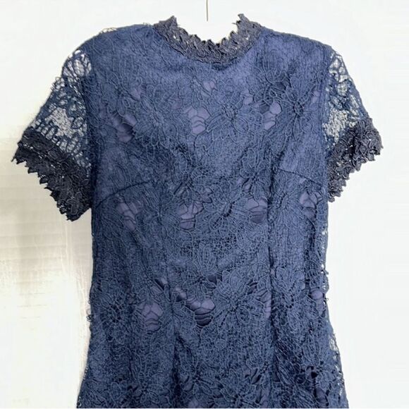 AX Paris US 8 EU 12 Navy Midnight Blue Crochet Lace Floral Short Sleeve Dress - Picture 4 of 10